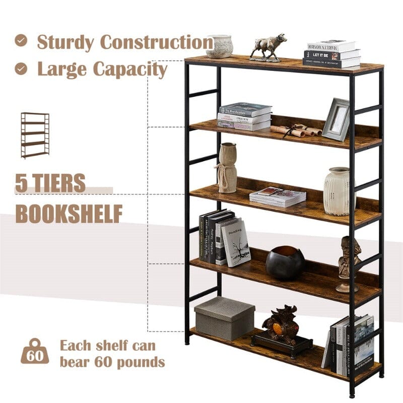 Giving Tree 5 Tier Large Home Office Bookcase Open Bookshelf Storage with Metal Frame