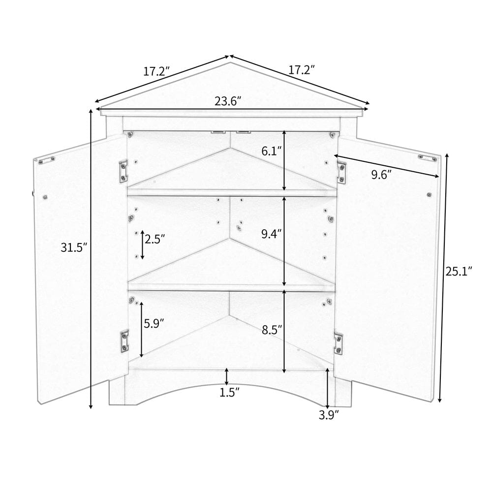 Giving Tree Oak Triangle Bathroom Storage Cabinet with Adjustable Shelves, Freestanding Floor Cabinet for Home Kitchen