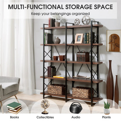 Giving Tree Home Office 5 Tier Bookshelf, X Design Etageres Storage Shelf, Industrial Bookcase for Office with Metal Frame