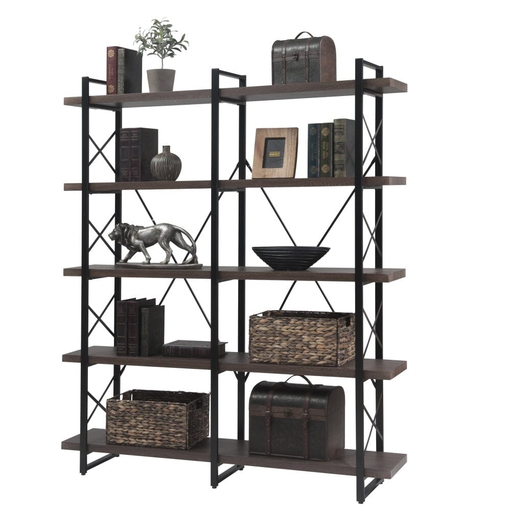 Giving Tree Home Office 5 Tier Bookshelf, X Design Etageres Storage Shelf, Industrial Bookcase for Office with Metal Frame