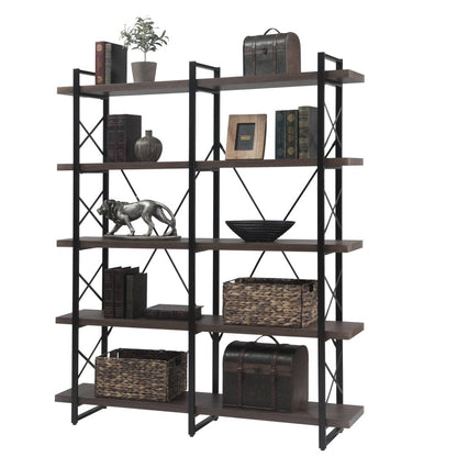 Giving Tree Home Office 5 Tier Bookshelf, X Design Etageres Storage Shelf, Industrial Bookcase for Office with Metal Frame