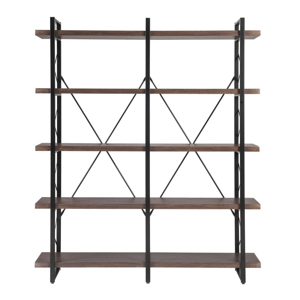 Giving Tree Home Office 5 Tier Bookshelf, X Design Etageres Storage Shelf, Industrial Bookcase for Office with Metal Frame