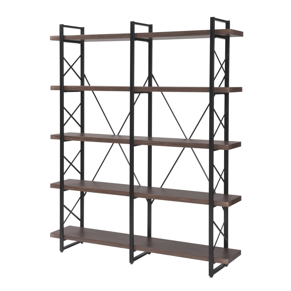 Giving Tree Home Office 5 Tier Bookshelf, X Design Etageres Storage Shelf, Industrial Bookcase for Office with Metal Frame