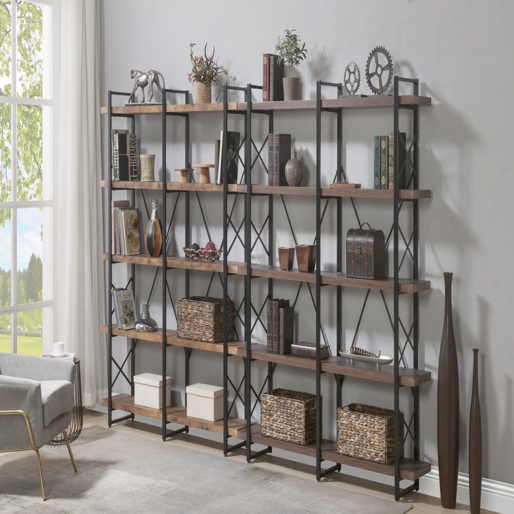 Giving Tree Home Office 5 Tier Bookshelf, X Design Etageres Storage Shelf, Industrial Bookcase for Office with Metal Frame