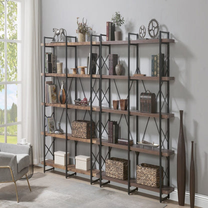 Giving Tree Home Office 5 Tier Bookshelf, X Design Etageres Storage Shelf, Industrial Bookcase for Office with Metal Frame