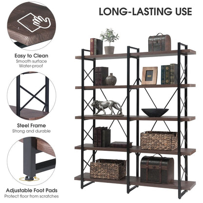 Giving Tree Home Office 5 Tier Bookshelf, X Design Etageres Storage Shelf, Industrial Bookcase for Office with Metal Frame