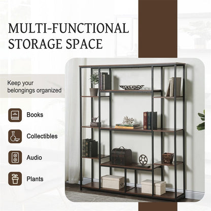 Giving Tree Bookcase and Bookshelf, Home Office 5 Tier Bookshelf, Open Freestanding Storage Shelf with Metal Frame, Brown