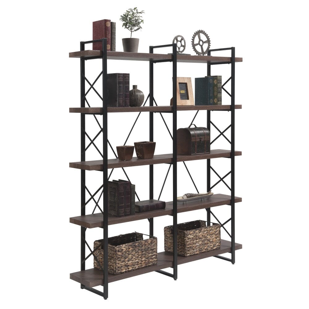 Giving Tree Home Office 5 Tier Bookshelf, X Design Etageres Storage Shelf, Industrial Bookcase for Office with Metal Frame