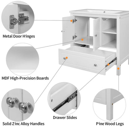 30&quot; Freestanding Bathroom Vanity Storage Cabinet with Ceramic Sink