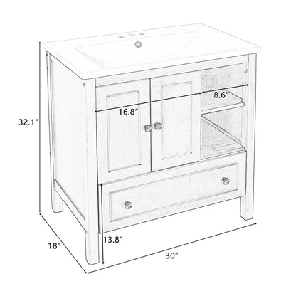 30&quot; Freestanding Bathroom Vanity Storage Cabinet with Ceramic Sink