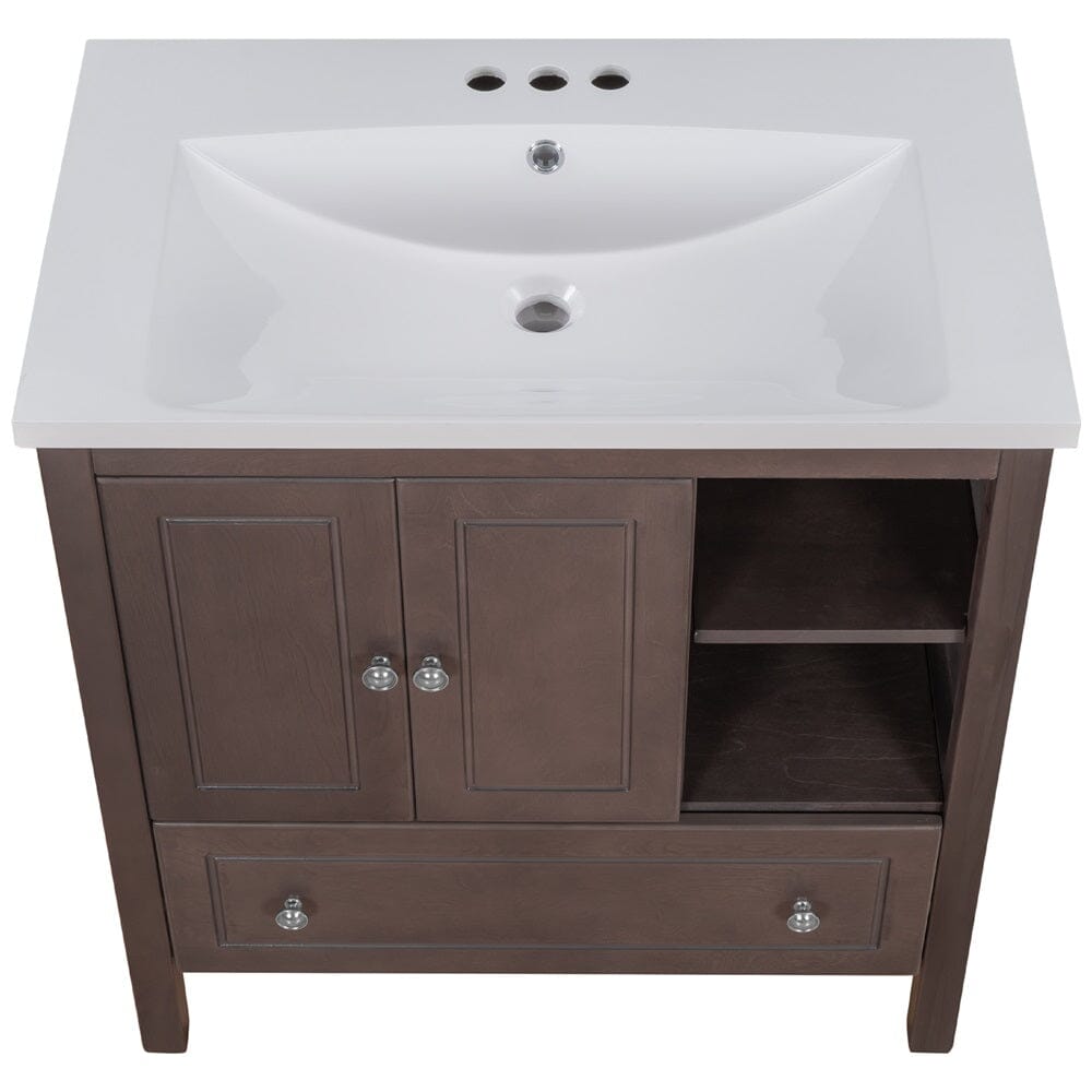 Giving Tree 30&quot; Bathroom Vanity with Sink, Bathroom Storage Cabinet with Doors and Drawers, Solid Wood Frame, Ceramic Sink, Brown