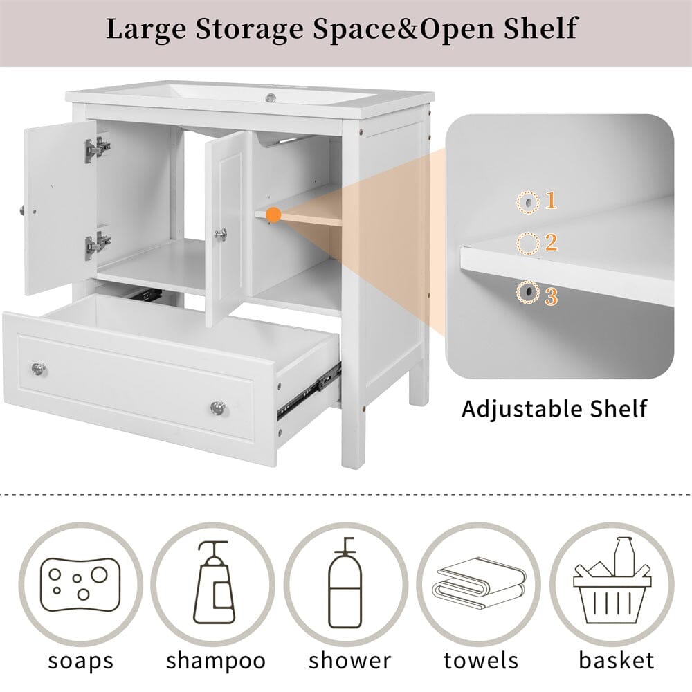 30&quot; Freestanding Bathroom Vanity Storage Cabinet with Ceramic Sink