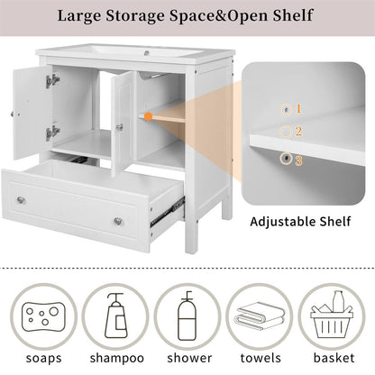 30&quot; Freestanding Bathroom Vanity Storage Cabinet with Ceramic Sink