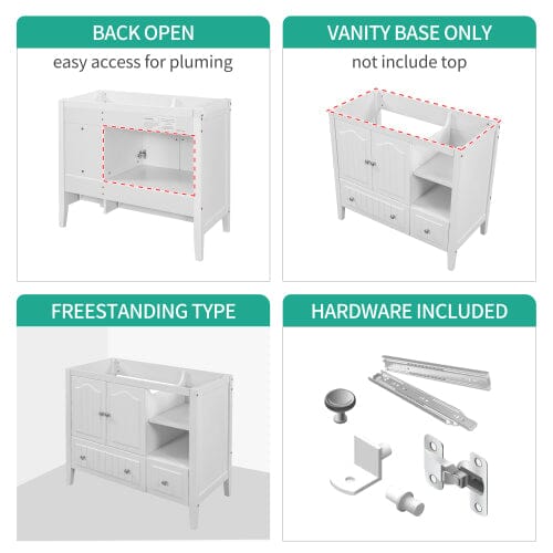 Giving Tree 36&quot; Bathroom Vanity Base Only, Solid Wood Frame and MDF Boards, White