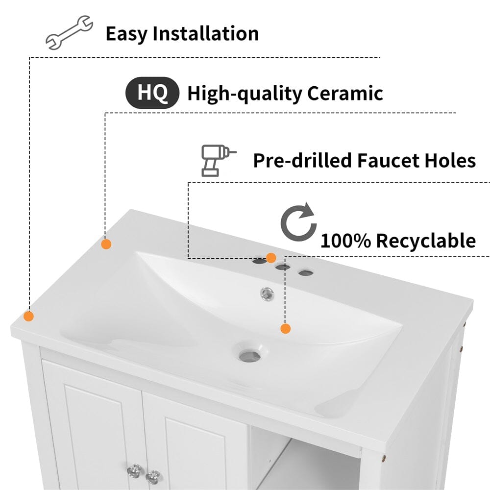 30&quot; Freestanding Bathroom Vanity Storage Cabinet with Ceramic Sink