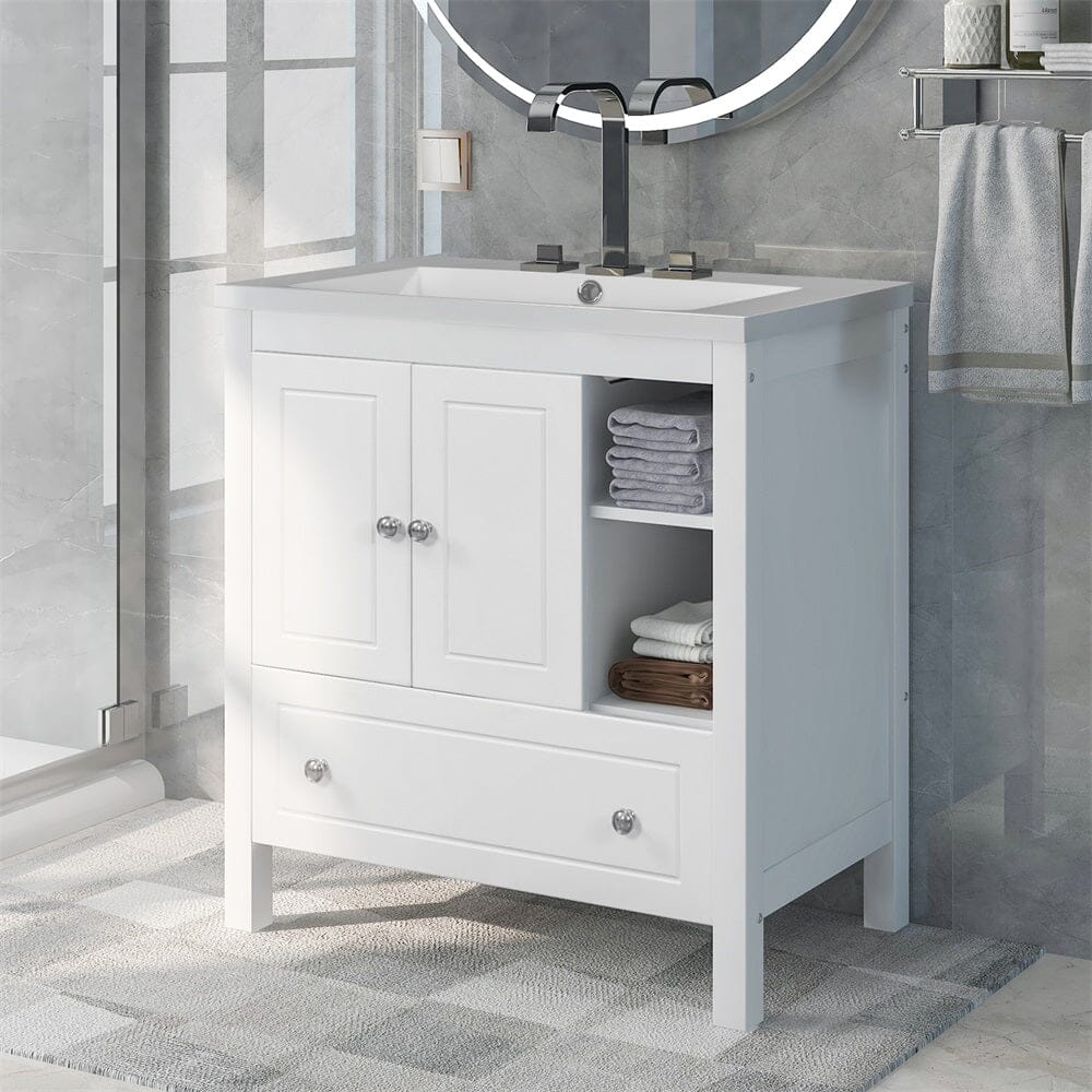 30&quot; Freestanding Bathroom Vanity Storage Cabinet with Ceramic Sink