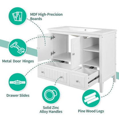 Giving Tree 36&quot; Bathroom Vanity Base Only, Solid Wood Frame and MDF Boards, White