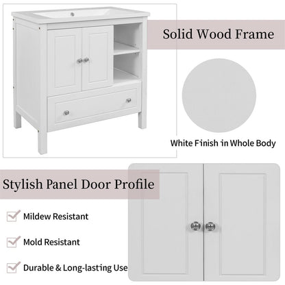 30&quot; Freestanding Bathroom Vanity Storage Cabinet with Ceramic Sink