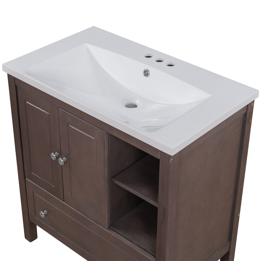 Giving Tree 30&quot; Single Bathroom Vanity Top with White Basin, 3-Faucet Holes, Ceramic, White