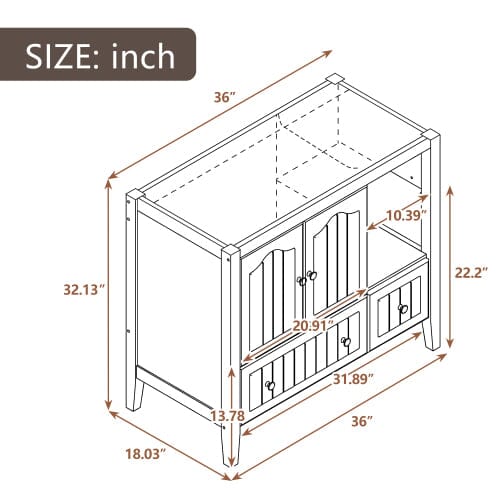 Giving Tree 36&quot; Bathroom Vanity Base Only, Solid Wood Frame and MDF Boards, White