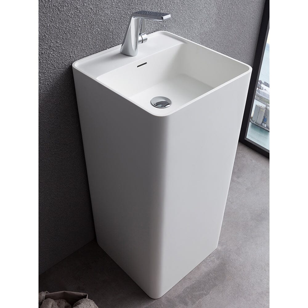 Solid Surface Square Pedestal Basin Morden Bathroom Sink Matte White