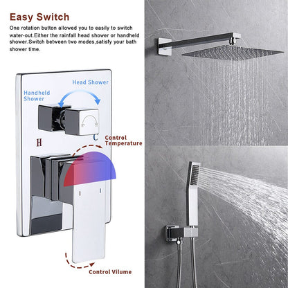 12 inch Single Handle 2-Spray Rain Shower Head Systems Square Wall Mounted Shower