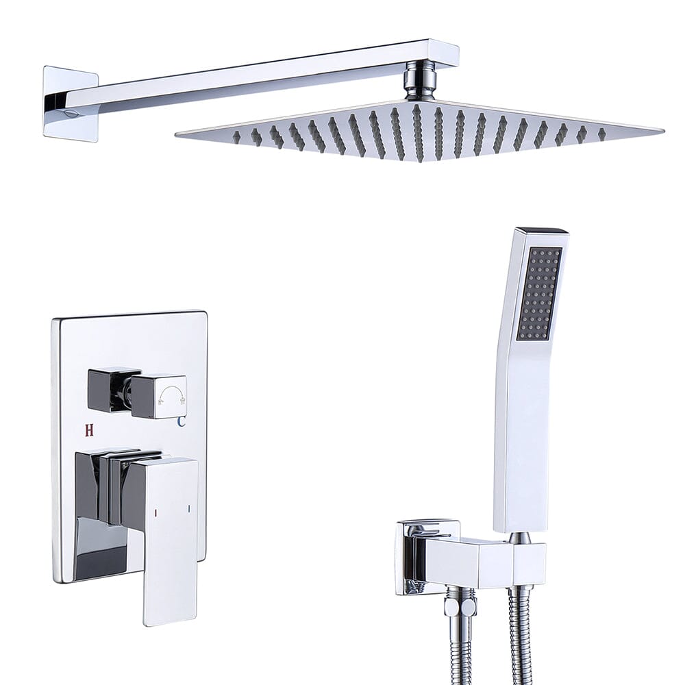 12 inch Single Handle 2-Spray Rain Shower Head Systems Square Wall Mounted Shower