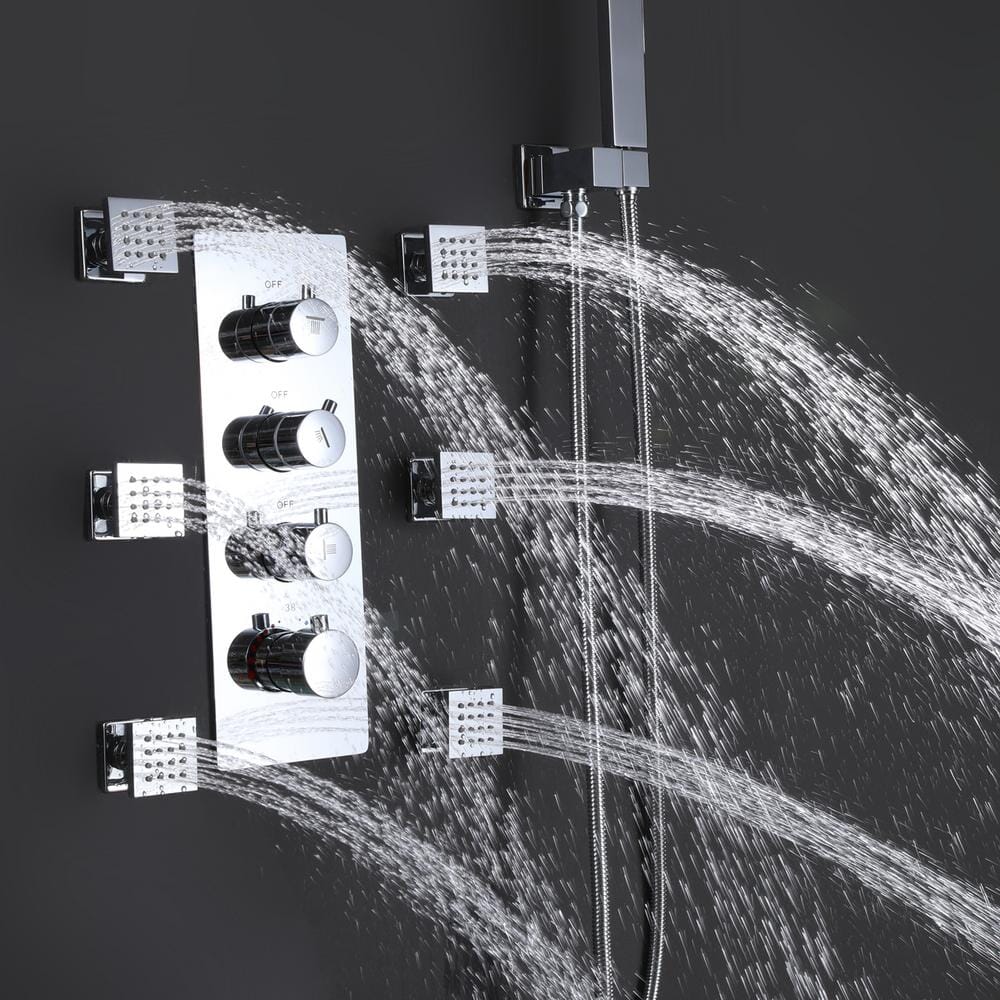 Ceiling Mounted Shower System with 4-Function Thermostatic Shower Valve &amp; Hand Shower &amp; Body Spray Jets