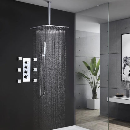 Ceiling Mounted Shower System with 4-Function Thermostatic Shower Valve &amp; Hand Shower &amp; Body Spray Jets