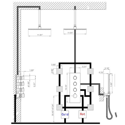 Ceiling Mounted Shower System with 4-Function Thermostatic Shower Valve &amp; Hand Shower &amp; Body Spray Jets