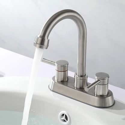 Bathroom Sink Faucet with Pop-Up Sink Drain and 2 Hoses, 3-Hole Stainless Steel High Arc