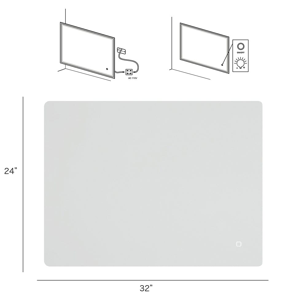 32 x 24 in. Rectangular Frameless Wall-Mount Anti-Fog LED Light Bathroom Vanity Mirror