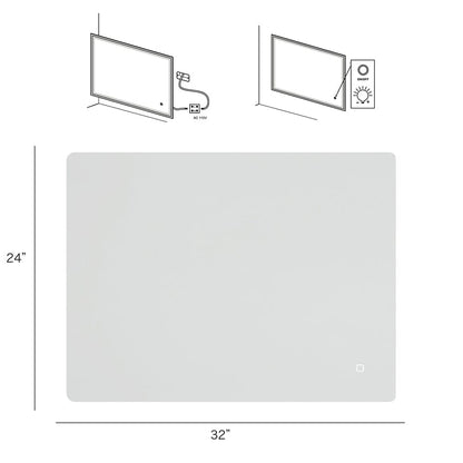 32 x 24 in. Rectangular Frameless Wall-Mount Anti-Fog LED Light Bathroom Vanity Mirror