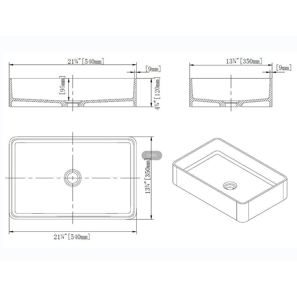 Rectangular Vessel 21&quot; X 14&quot; White Stone Resin Modern Above Counter Bathroom Vanity Sink