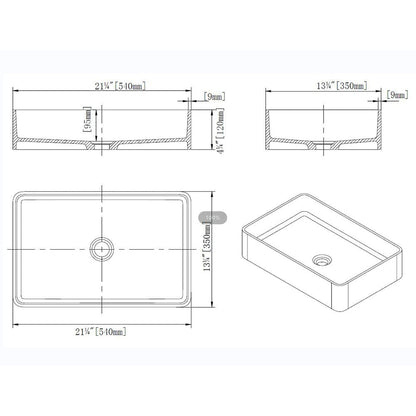 Rectangular Vessel 21&quot; X 14&quot; White Stone Resin Modern Above Counter Bathroom Vanity Sink