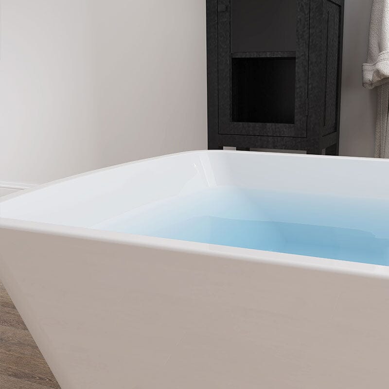 Mokleba 59 Inch Lucite Acrylic Bathtub Trapezoidal Shape Freestanding Soaking Tub Glossy White