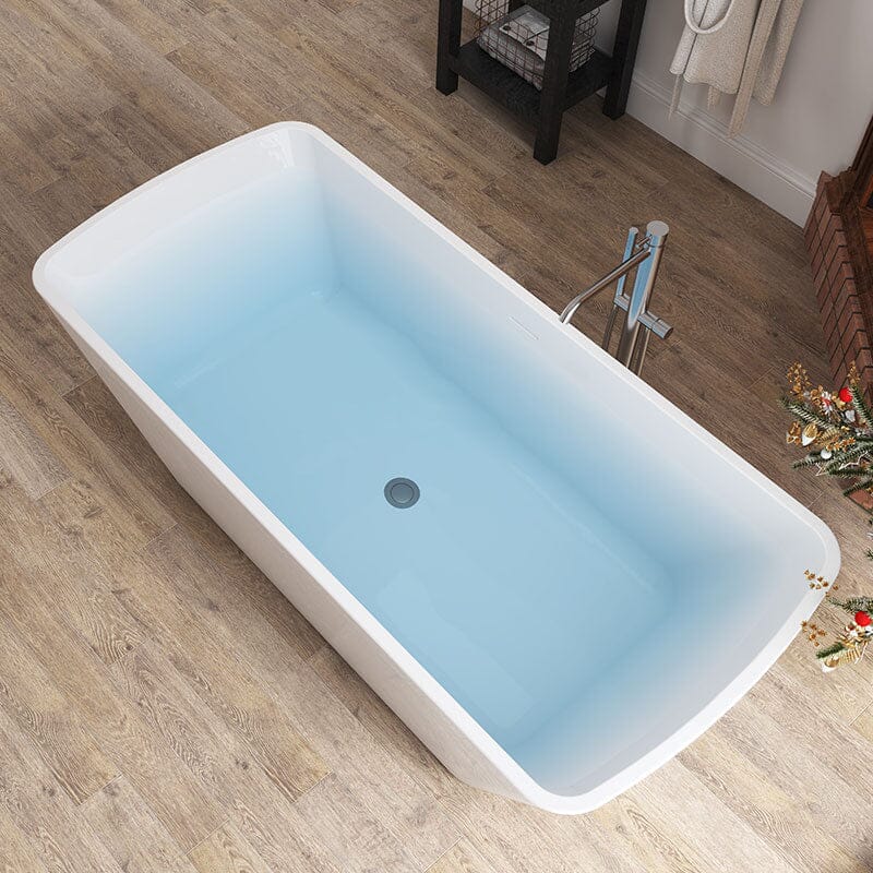 Mokleba 59 Inch Lucite Acrylic Bathtub Trapezoidal Shape Freestanding Soaking Tub Glossy White