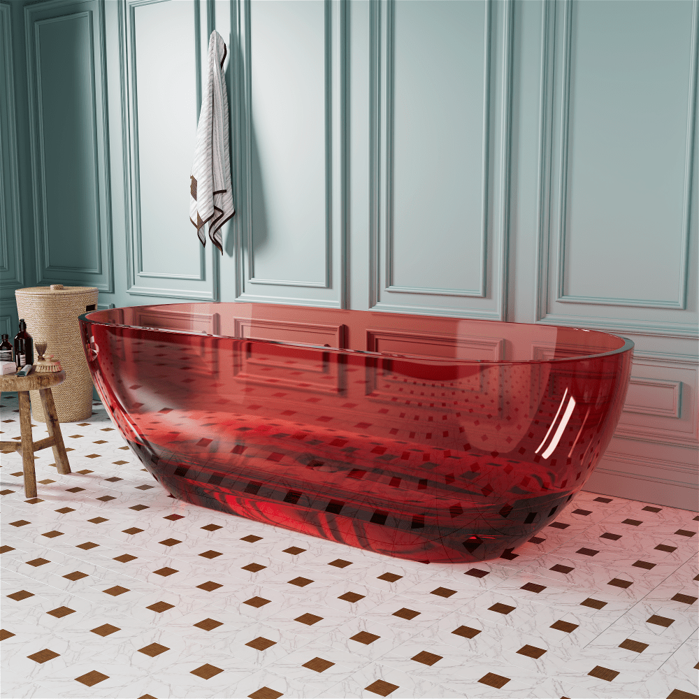 69&quot; Resin Oval Modern Art Transparent Freestanding Soaking Bathtub