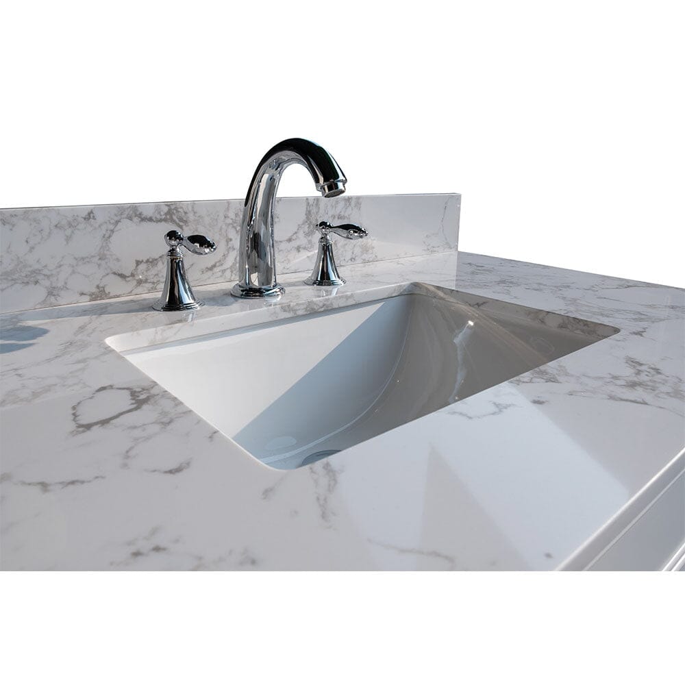 Giving Tree 43‘’x22&quot; bathroom stone vanity top engineered stone carrara white marble color with rectangle undermount ceramic sink and 3 faucet hole with back splash