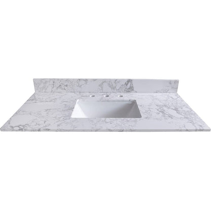 Giving Tree 49‘’x22&quot; bathroom stone vanity top engineered stone carrara white marble color with rectangle undermount ceramic sink and 3 faucet hole with back splash .