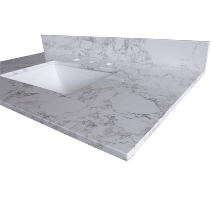 Giving Tree 43&quot; carrara white engineered stone vanity top backsplash