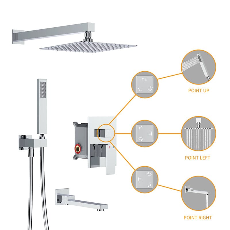 12&quot; Square Shower Set with Hand Shower &amp; Tub Spout Shower Combo Set