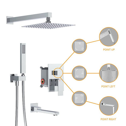 12&quot; Square Shower Set with Hand Shower &amp; Tub Spout Shower Combo Set