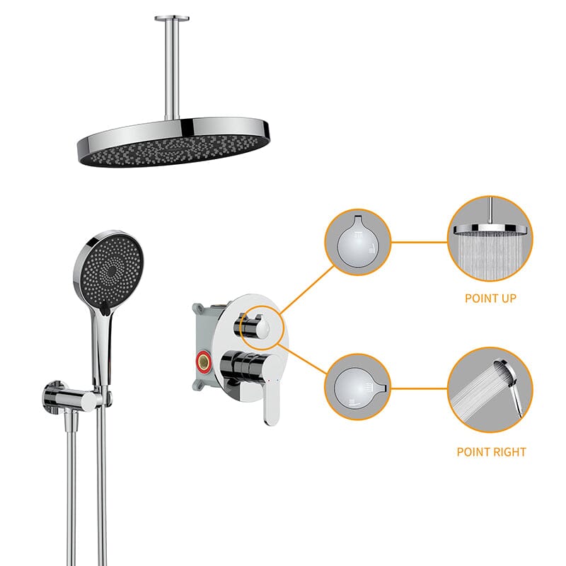 12&quot; Ceiling Mount Round Shower Systems with Head Shower &amp; Hand Shower Combo Set