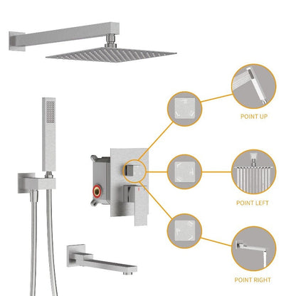 12&quot; Square Shower Set with Hand Shower &amp; Tub Spout Shower Combo Set