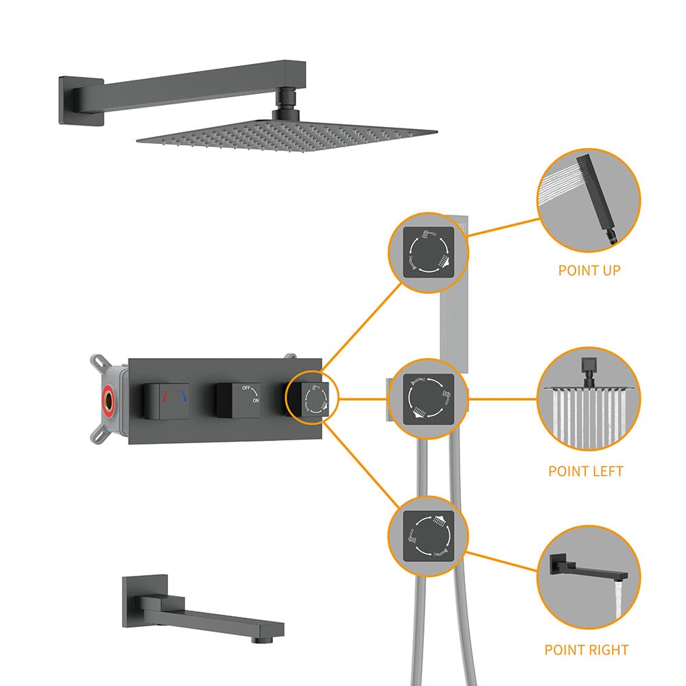 Bathroom 12&quot; Square Wall Mounted Shower Set with Hand Shower &amp; Tub Spout