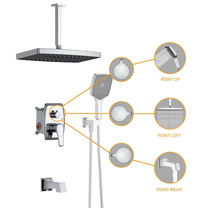 Shower Systems 14&quot; Rectangular Ceiling Shower Head with Hand Shower &amp; Tub Spout