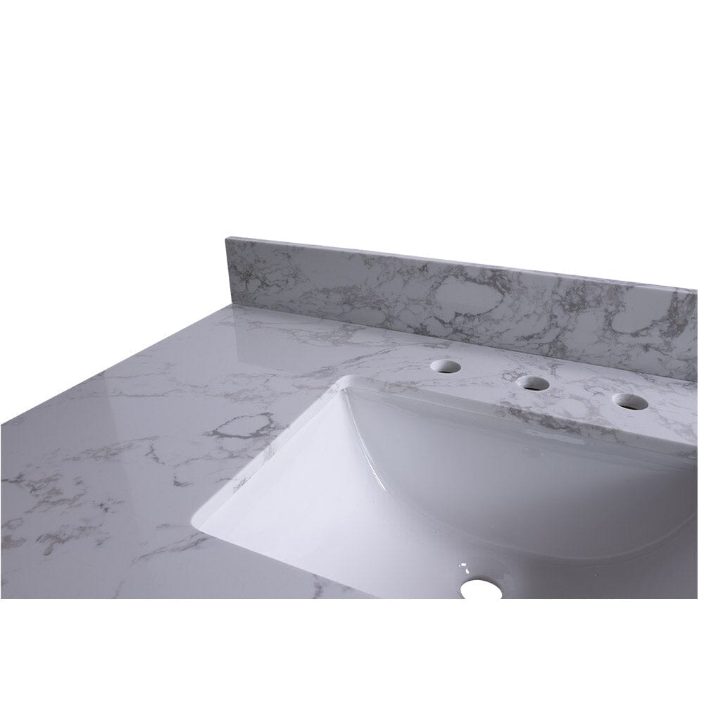 Giving Tree 43&quot; carrara white engineered stone vanity top backsplash