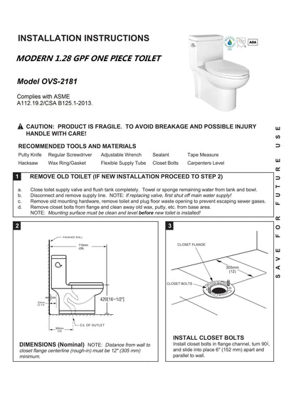 1.28 GPM (Water Efficient) One-Piece ADA Elongated  Toilet, Soft Close Seat Included (cUPC Approved) - 28&quot;x 14.5&quot;x 29&quot;