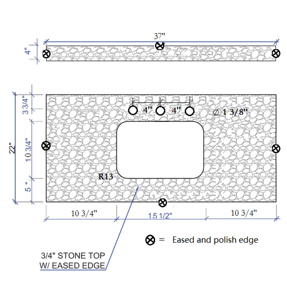 Giving Tree 37 inches bathroom stone vanity top calacatta gray engineered marble color with undermount ceramic sink and 3 faucet hole with backsplash